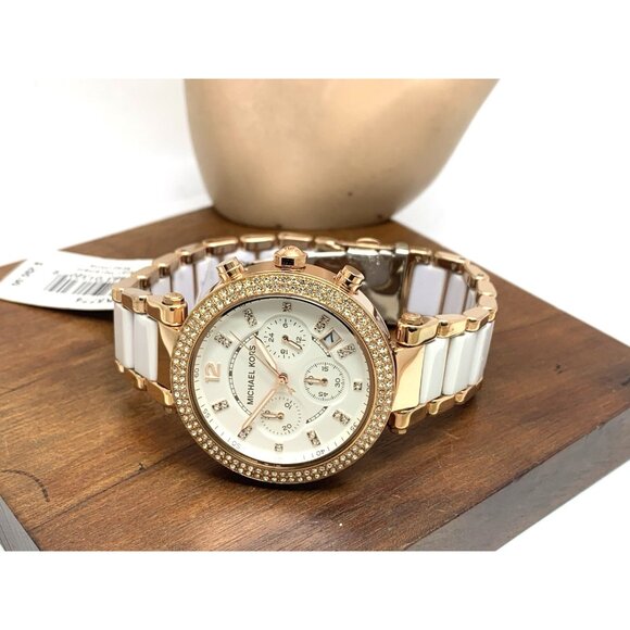 Michael Kors Women's Watch MK5774 Parker Quartz Chronograph Rose Gold White 39mm - Picture 9 of 15